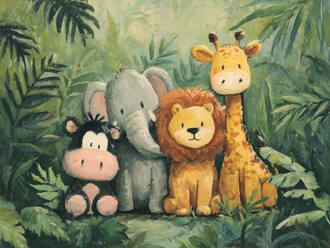 Jungle Animals Wallpaper Green Playful Wall Decor pattern artwork