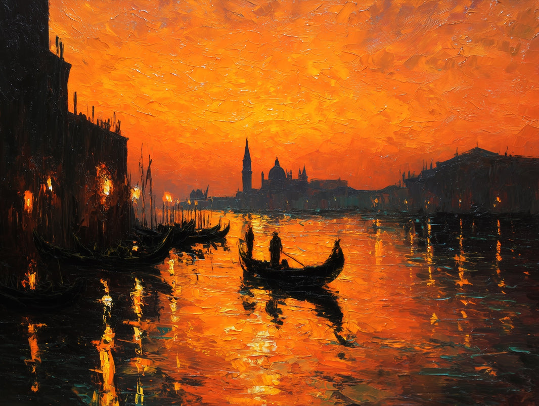 Venice Wallpaper Sunset Gondolas Removable Wall Decor pattern artwork