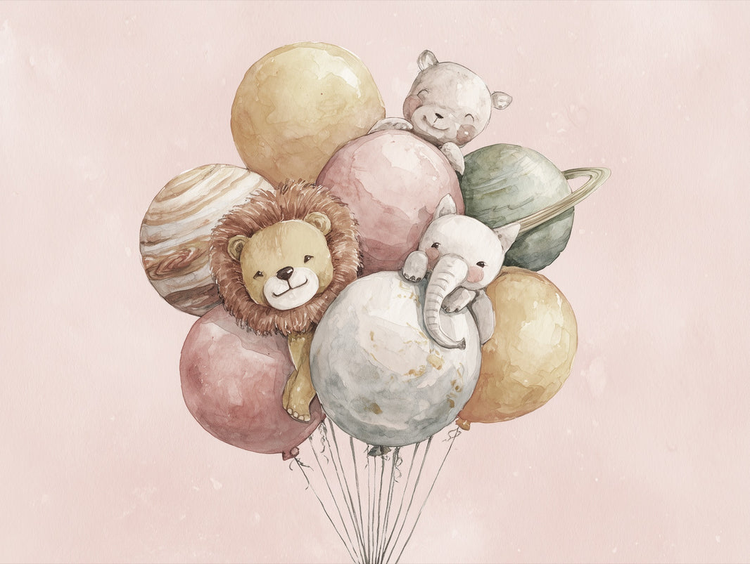 Balloons Animals Wallpaper Whimsical Removable Planets Wall Mural pattern artwork