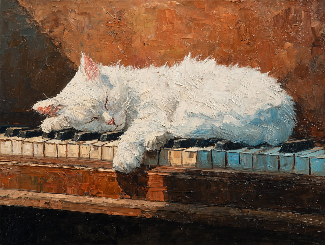 Cat Piano Wallpaper Impressionistic Cozy Wall Mural pattern artwork