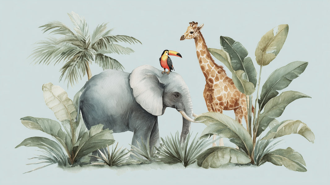 Jungle Wallpaper Elephant Removable Giraffe Wall Mural pattern artwork