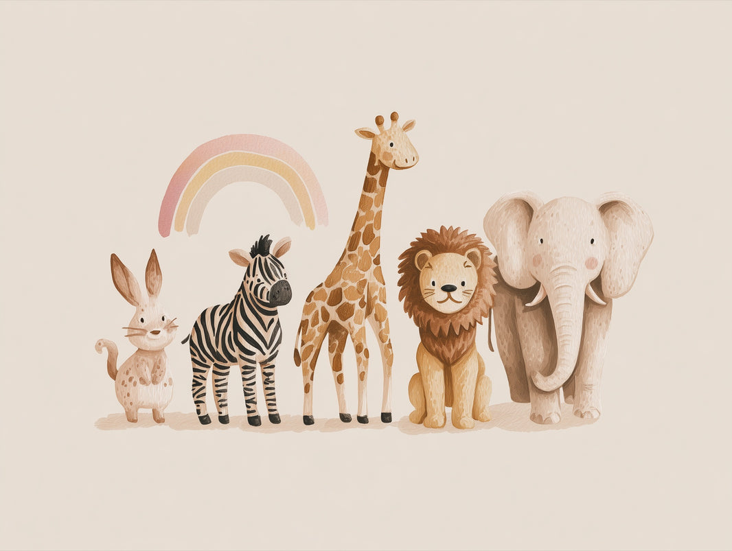 Animals Wallpaper Rainbow Whimsical Wall Decor pattern artwork