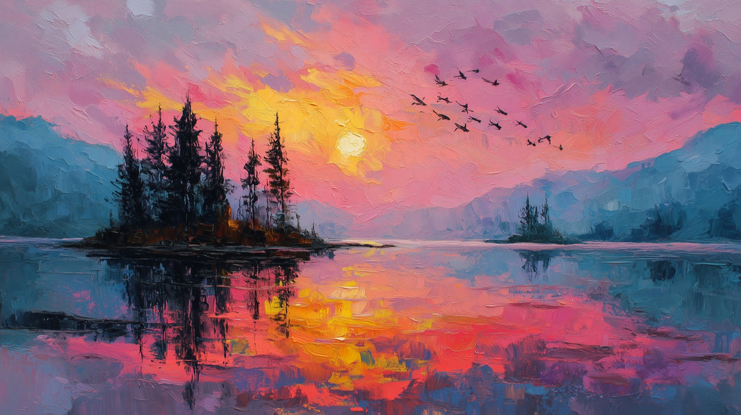 Sunset Wallpaper Lake Removable Trees Wall Mural pattern artwork