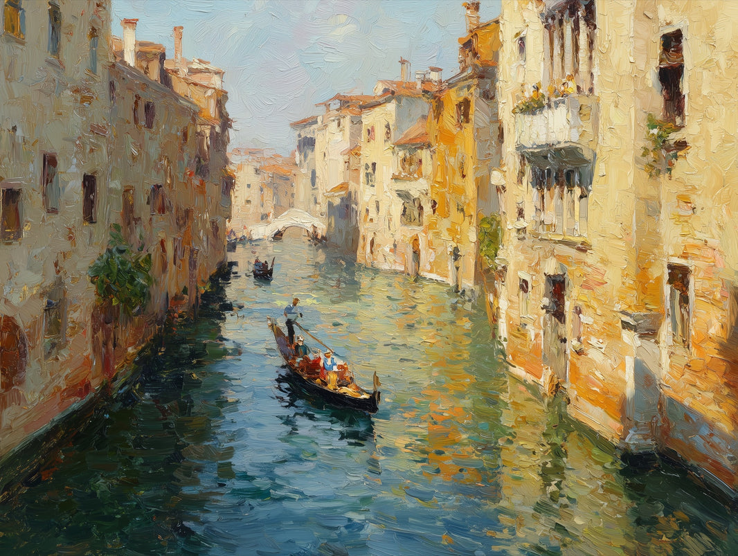 Venice Canal Wallpaper Gondola Impressionistic Wall Decor pattern artwork