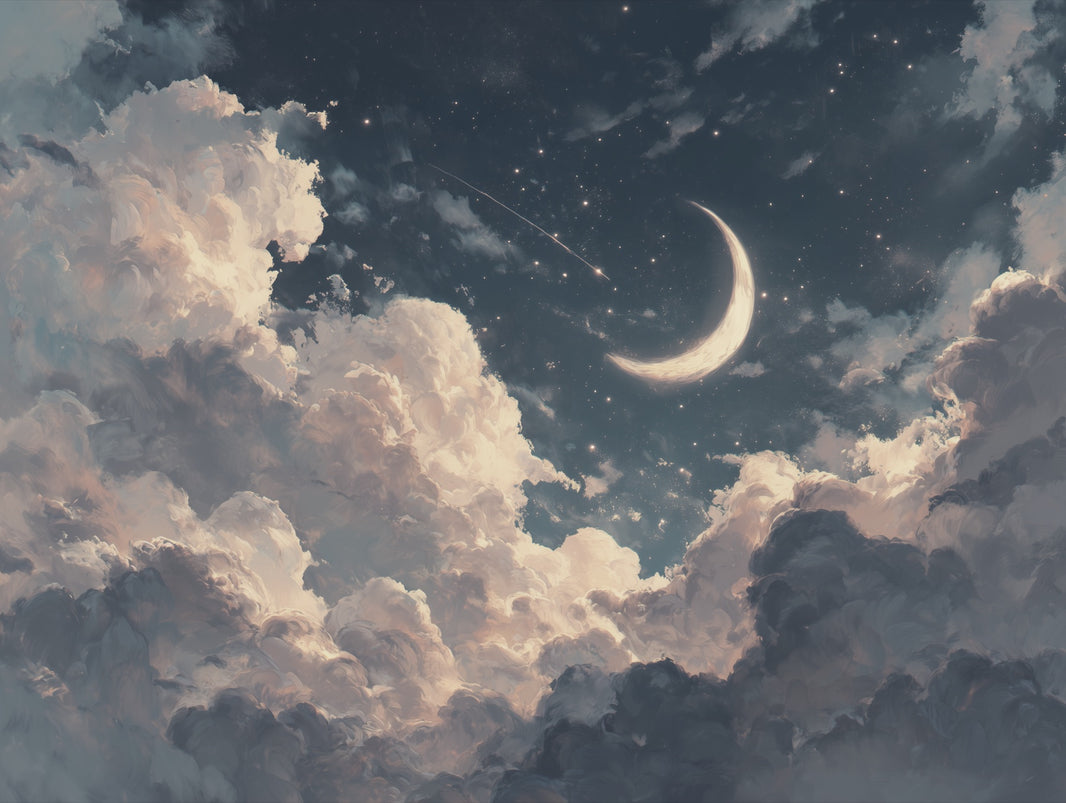 Night Sky Wallpaper Crescent Moon Removable Clouds Wall Mural pattern artwork
