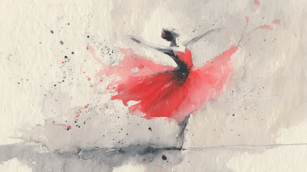 Ballerina Wallpaper Watercolor Red Dress Removable Wall Decor pattern artwork
