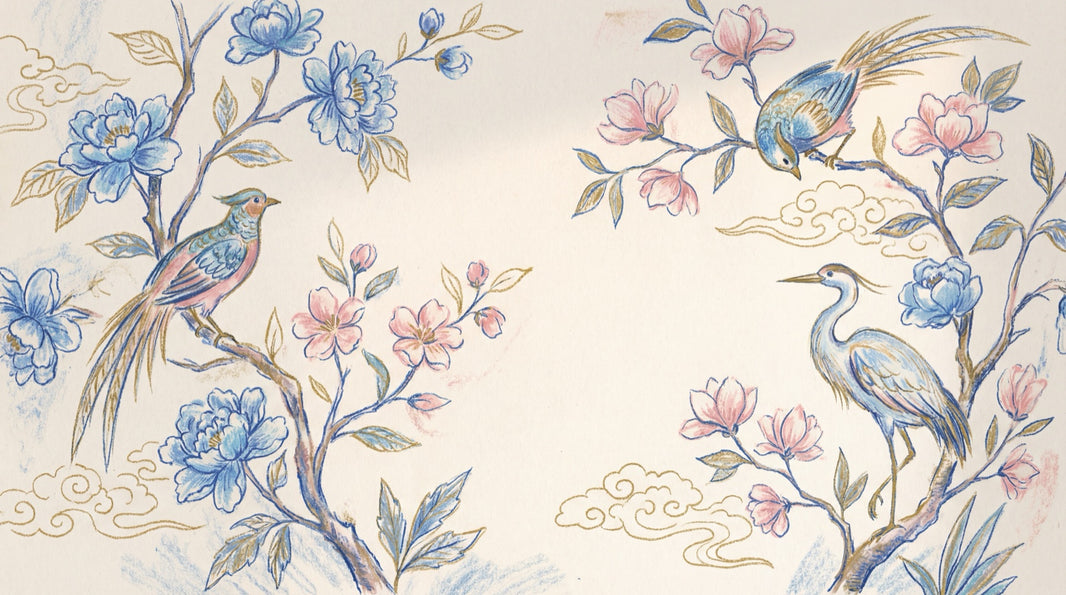 Chinoiserie Wallpaper Floral Branches Removable Blue Blossoms Wall Decor pattern artwork