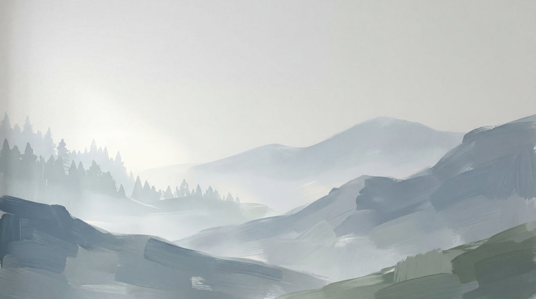 Muted Green Wallpaper Misty Mountains Removable Sage Wall Decor pattern artwork