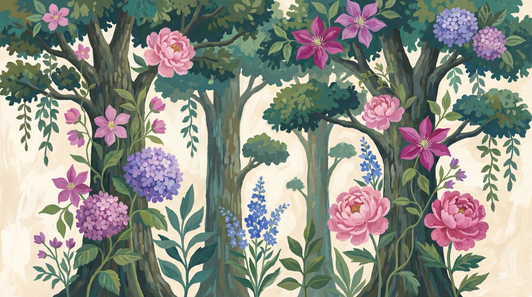 Woodland Floral Wallpaper Botanical Garden Trees And Vines Removable Wall Decor pattern artwork