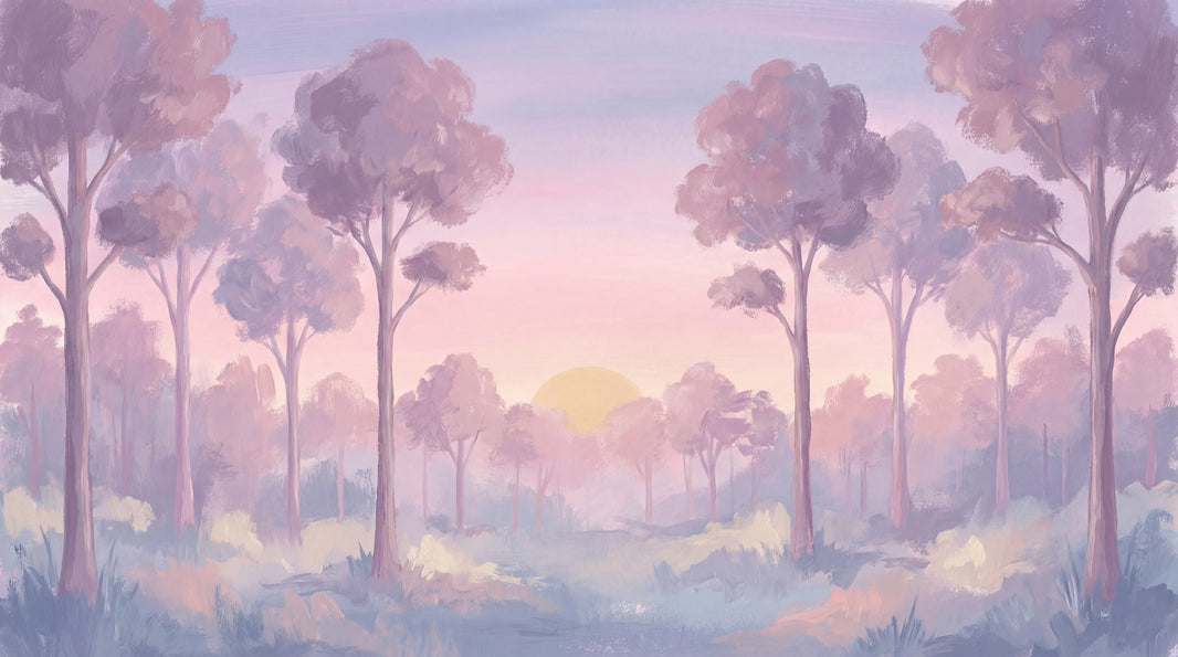Misty Forest Wallpaper Foggy Woodland Sunrise Wall Mural pattern artwork
