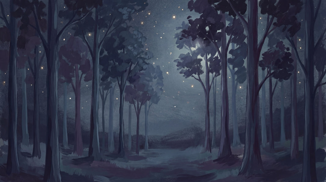 Night Forest Wallpaper Mist Fireflies Wall Mural pattern artwork