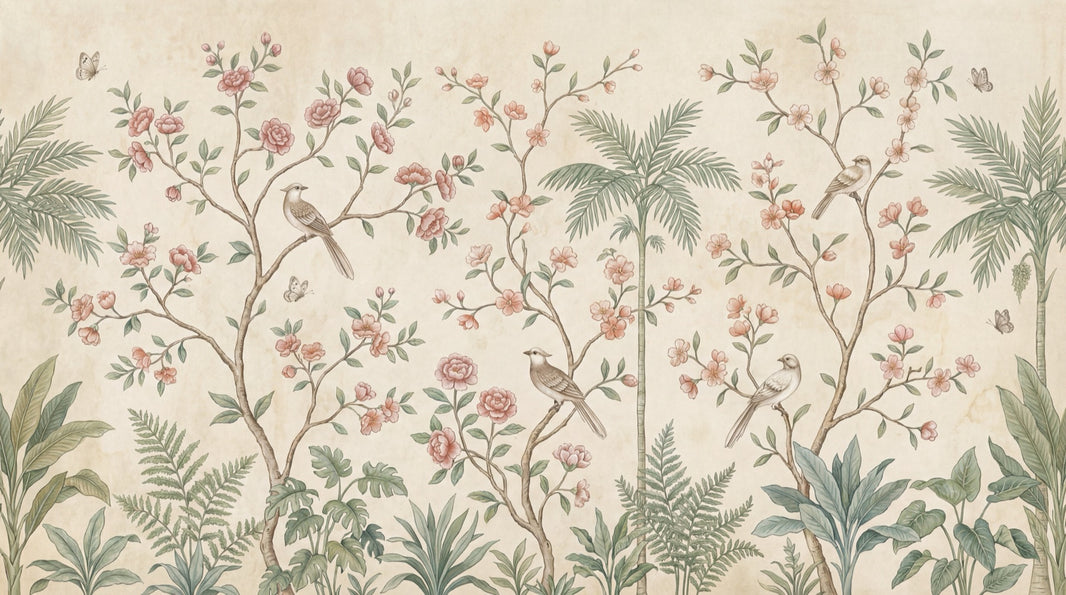 Chinoiserie Wallpaper Birds Floral Wall Mural pattern artwork