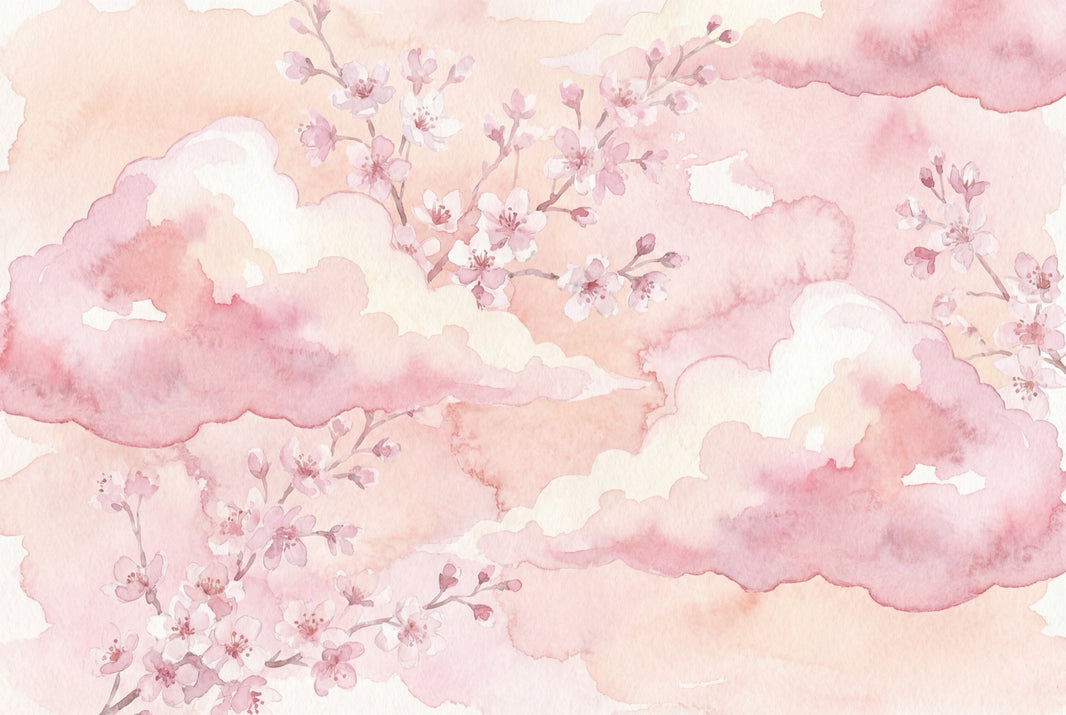 Cherry Blossoms Wallpaper Pink Clouds Removable Soft Pastel Wall Decor pattern artwork