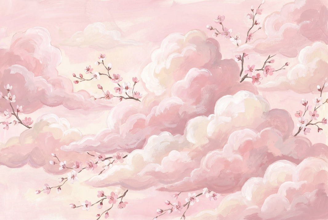 Pink Clouds Wallpaper Cherry Blossoms Sakura Branches Wall Mural pattern artwork