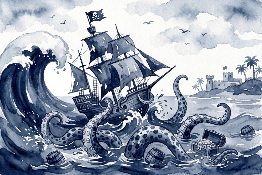 Cloudy Sky Wallpaper Pirate Ship Kraken Removable Wall Decor pattern artwork