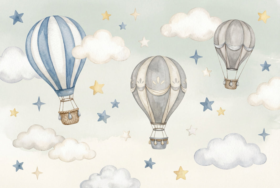 Hot Air Balloons Wallpaper Watercolor Whimsical Removable Wall Decor pattern artwork