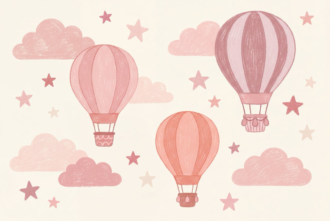 Hot Air Balloons Wallpaper Clouds Removable Stars Wall Decor pattern artwork