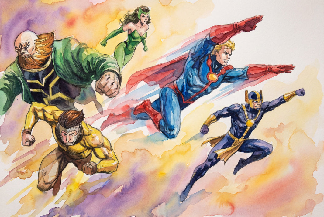 Superhero Wallpaper Comic Book Watercolor Removable Wall Decor pattern artwork