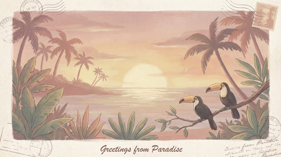 Tropical Sunset Wallpaper Toucan Vintage Wall Mural pattern artwork