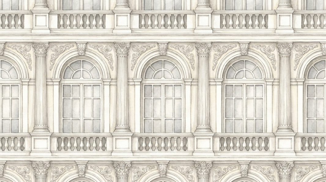 Neoclassical Facade Wallpaper Arched Windows European Palace Wall Mural pattern artwork