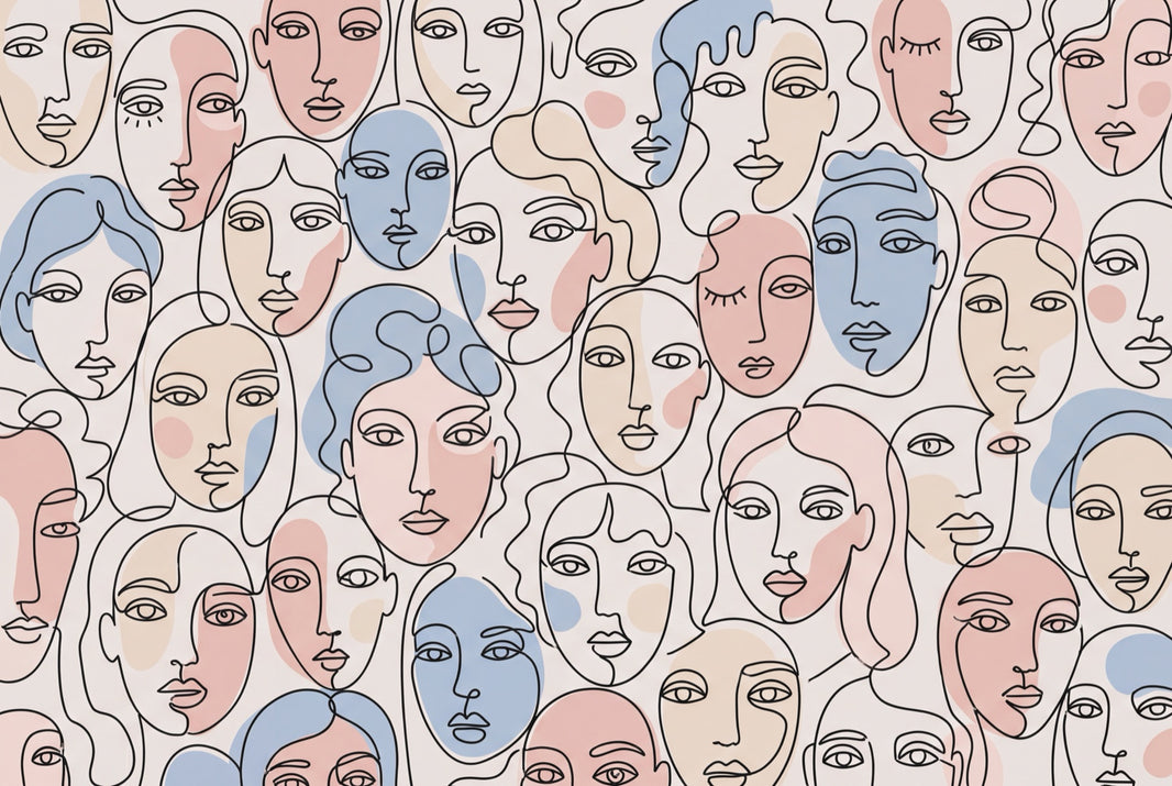 Abstract Faces Wallpaper Line Art Continuous Line Drawing Wall Mural pattern artwork
