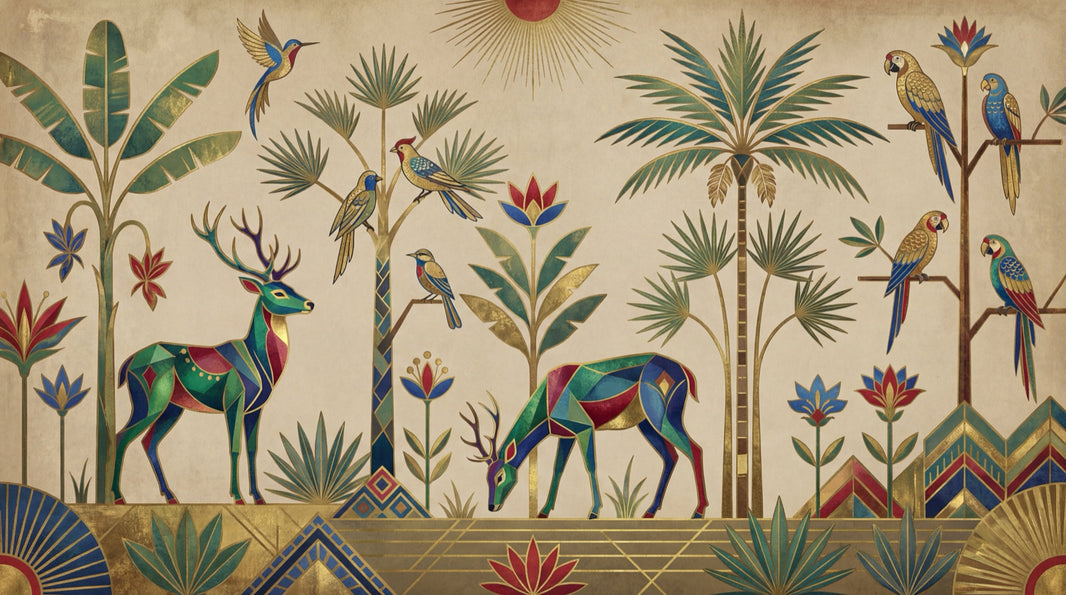 Art Deco Wallpaper Geometric Animals Removable Tropical Palms Wall Decor pattern artwork