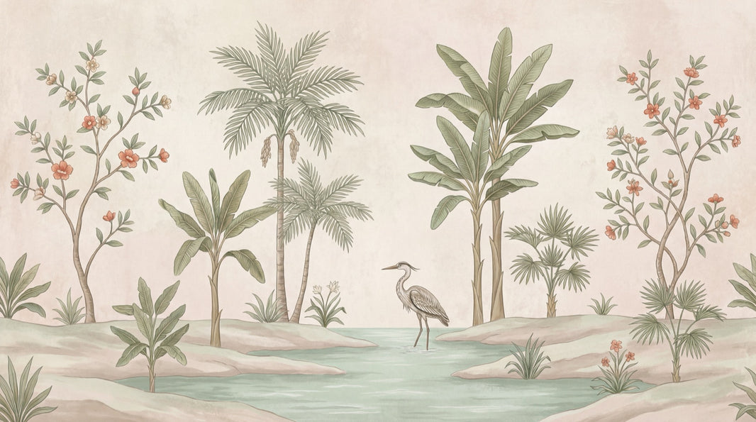 Tropical Vintage Wallpaper Floral Calm Wall Mural pattern artwork