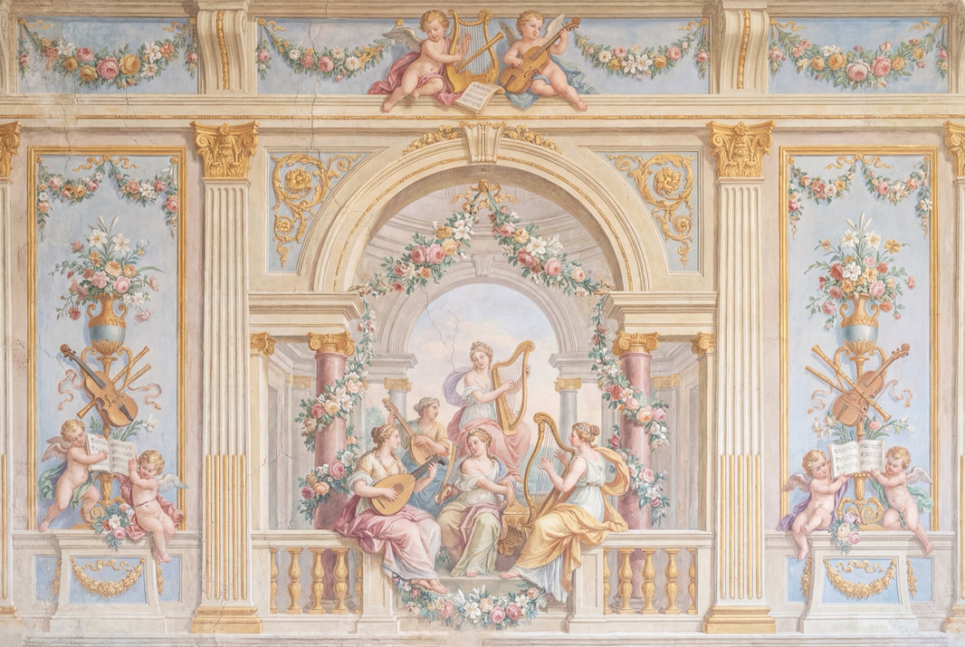 Classical Fresco Wallpaper Floral Garlands Cherubs Removable Wall Decor pattern artwork