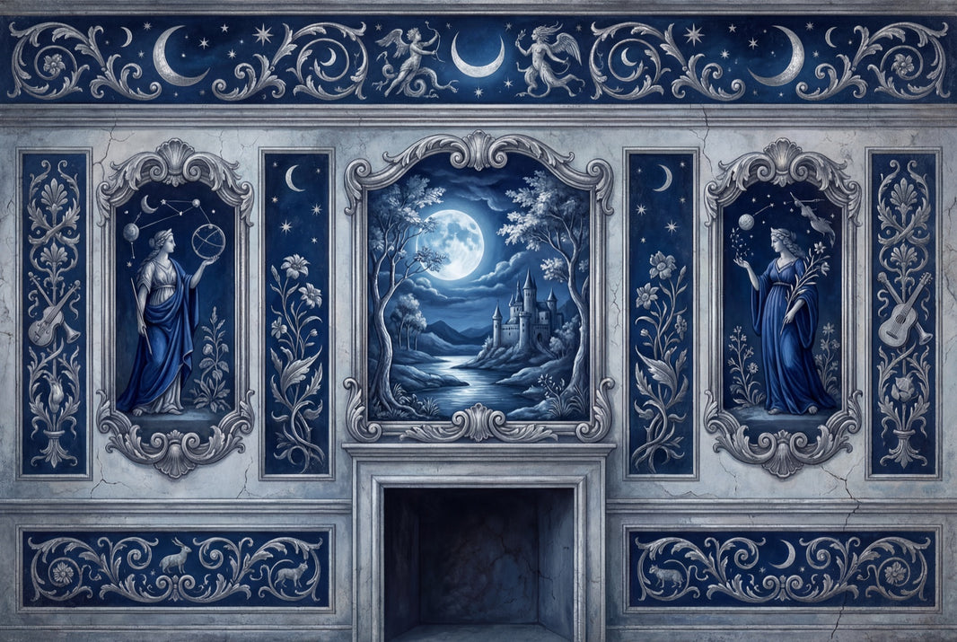 Starry Night Wallpaper Moonlit Castle Removable Constellation Wall Decor pattern artwork