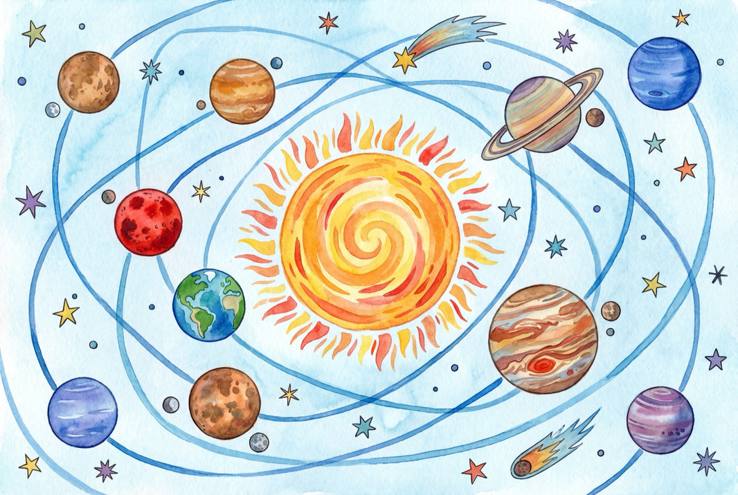 Solar System Wallpaper Planets Watercolor Removable Wall Decor pattern artwork