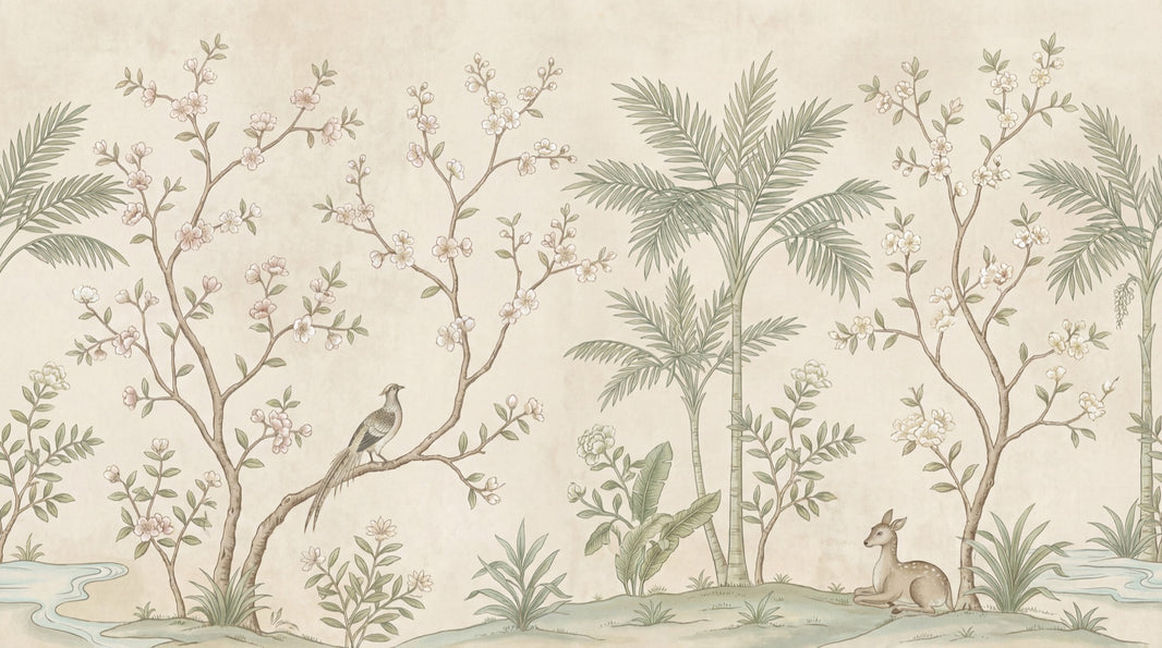 Floral Wallpaper Bird Deer Removable Wall Decor pattern artwork