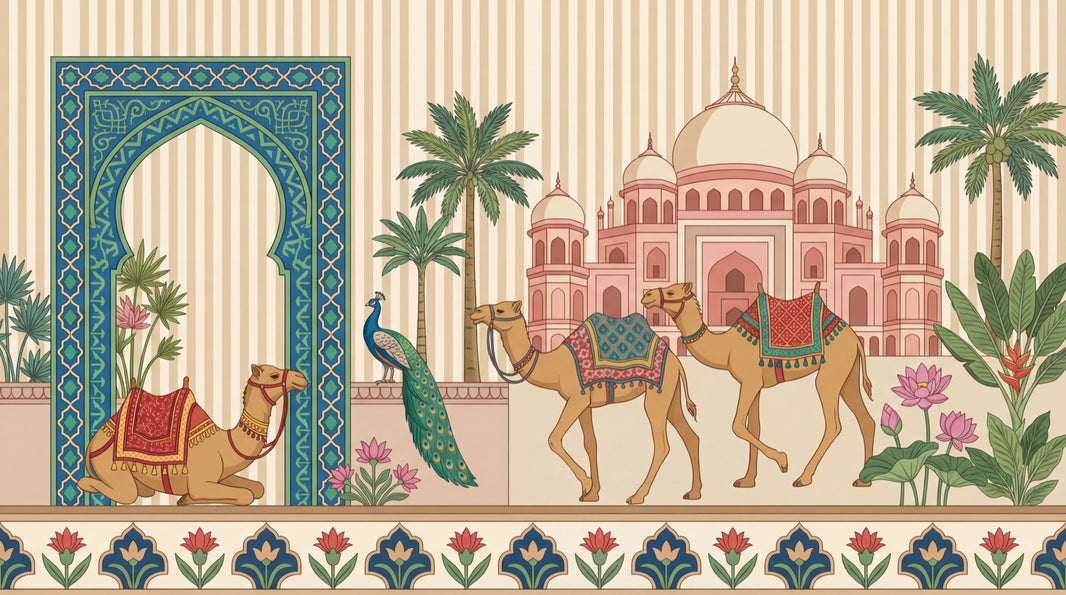 Mughal Palace Wallpaper Indian Architecture Removable Camels Wall Decor pattern artwork