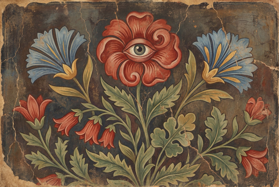 Surreal Eye Flower Wallpaper Vintage Fresco Folk Art Removable Wall Decor pattern artwork