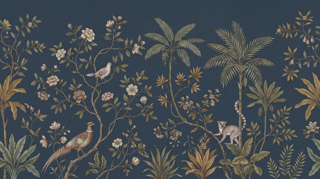 Chinoiserie Floral Wallpaper Tropical Lemur Wall Decor pattern artwork