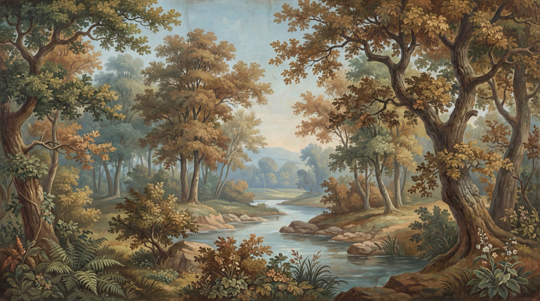 Woodland Landscape Wallpaper River Autumn Trees Removable Wall Decor pattern artwork