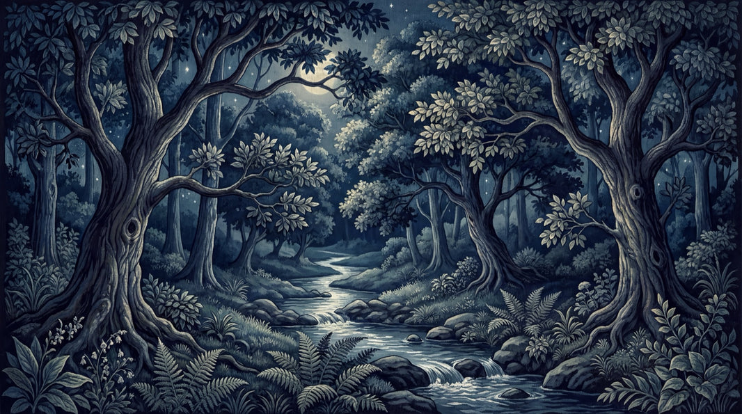 Moonlit Forest Wallpaper Winding Creek Night Landscape Removable Wall Decor pattern artwork
