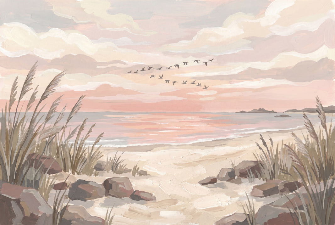 Coastal Landscape Wallpaper Beach Dunes Pastel Sunset Sky Removable Wall Decor pattern artwork