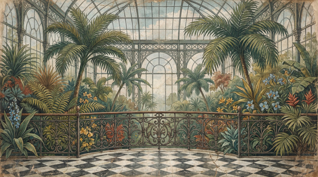 Tropical Conservatory Wallpaper Botanical Greenhouse Vintage Mural Wall Mural pattern artwork