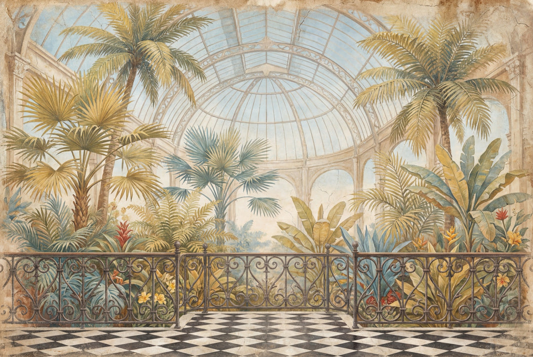 Tropical Conservatory Wallpaper Palm Trees Removable Glass Dome Greenhouse Wall Decor pattern artwork