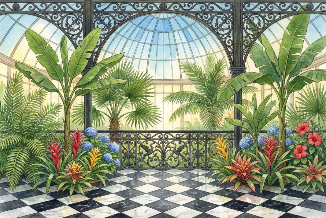 Tropical Conservatory Wallpaper Botanical Garden Greenhouse Dome Removable Wall Decor pattern artwork