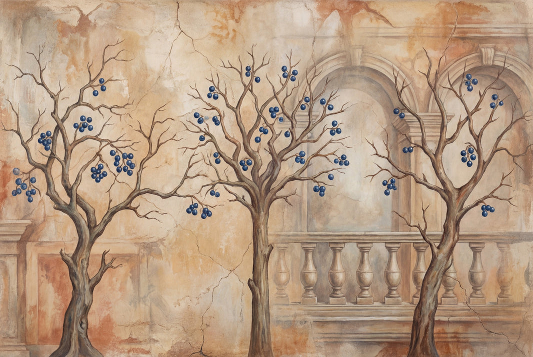 Vintage Fresco Wallpaper European Courtyard Classical Arches Wall Mural pattern artwork