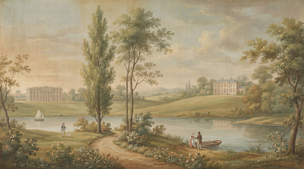 Pastoral Landscape Wallpaper Vintage Mural Country Estate Removable Wall Decor pattern artwork