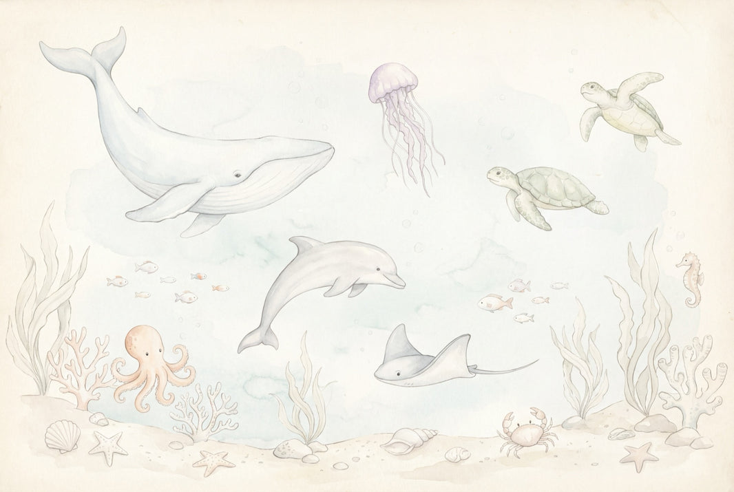 Underwater Wallpaper Ocean Animals Coastal Nursery Removable Wall Decor pattern artwork
