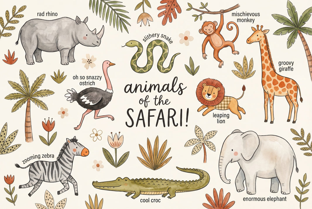Safari Animals Wallpaper Nursery Wallpaper Watercolor Illustration Wall Mural pattern artwork