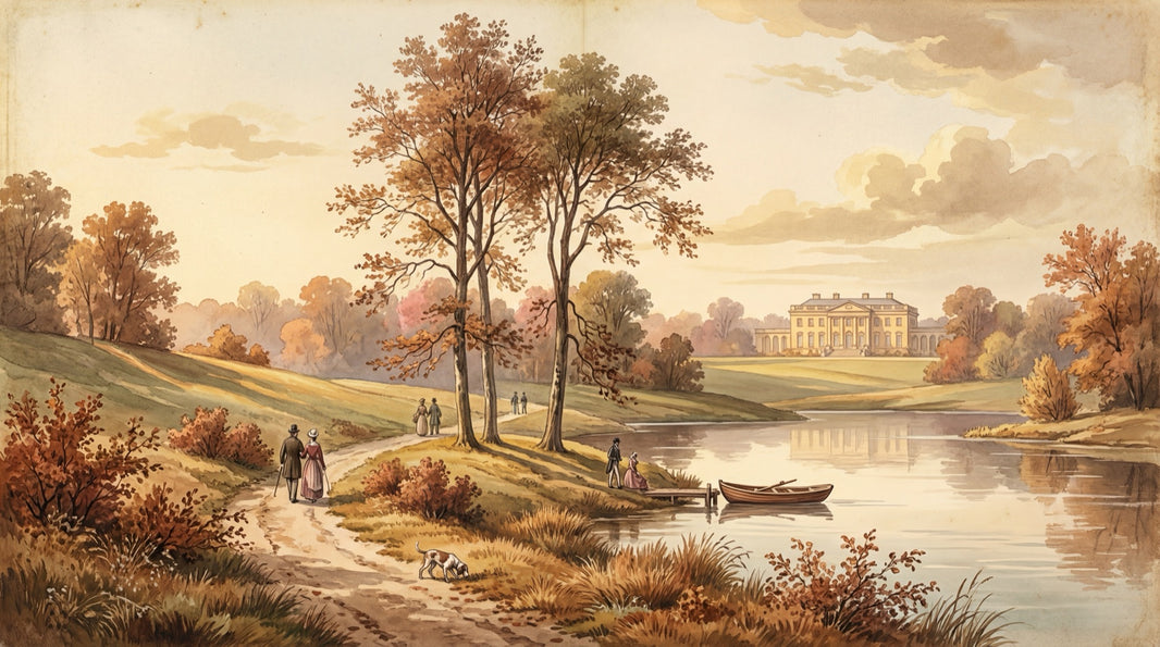 Vintage Landscape Wallpaper Autumn Trees Country Estate Manor Removable Wall Decor pattern artwork
