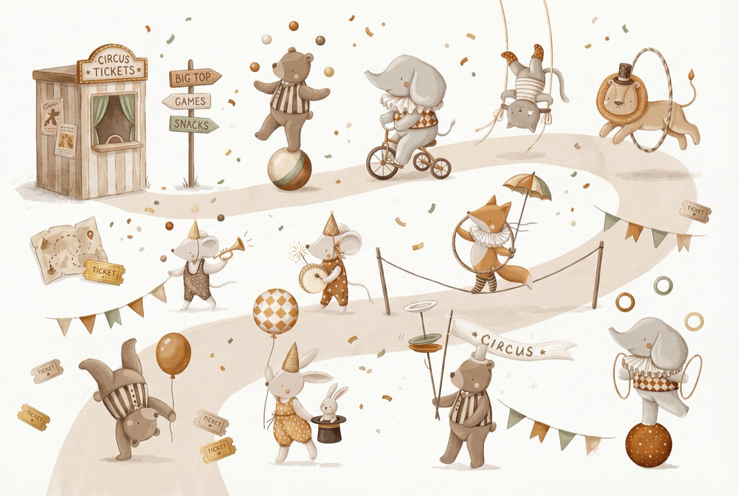 White Background Wallpaper Circus Removable Wall Decor pattern artwork