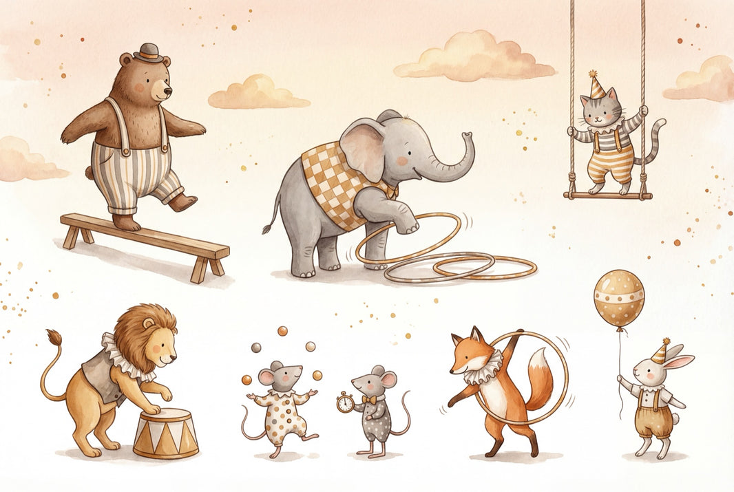 Circus Animals Wallpaper Watercolor Removable Whimsical Wall Decor pattern artwork