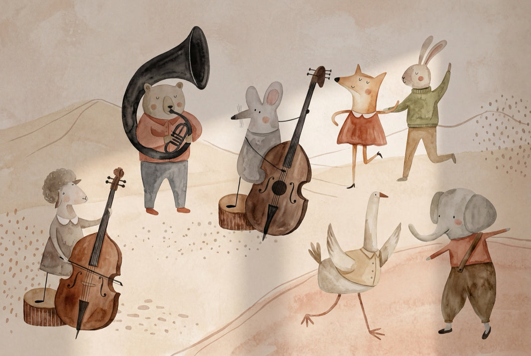 Whimsical Wallpaper Watercolor Animal Band Wall Mural pattern artwork