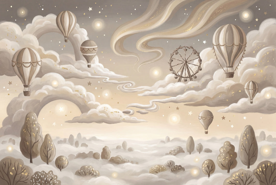 Dreamy Sky Wallpaper Hot Air Balloons Removable Cloudscape Wall Decor pattern artwork