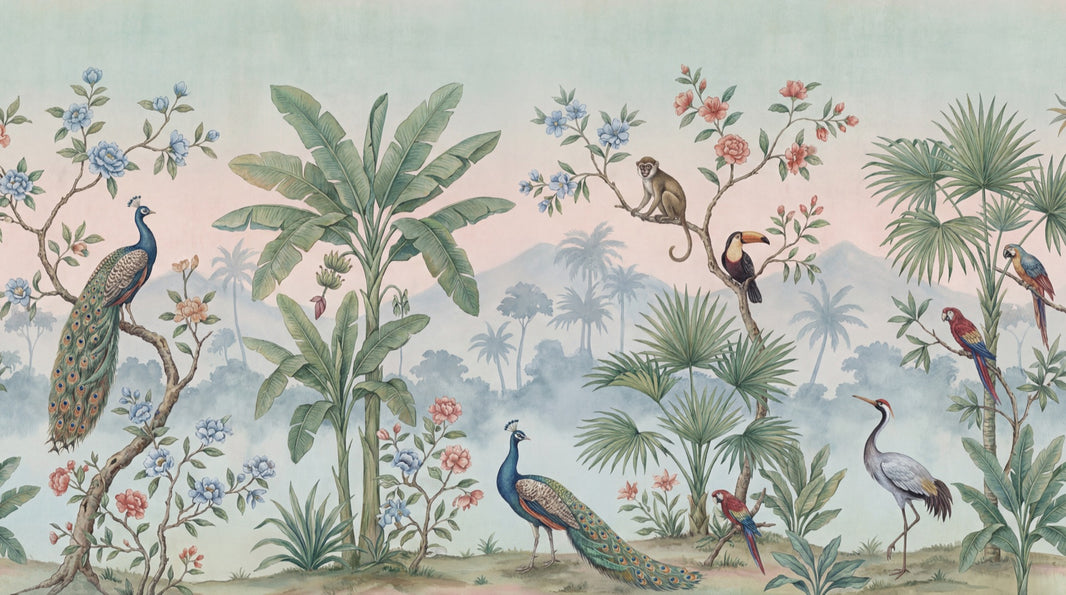 Tropical Birds Wallpaper Chinoiserie Jungle Wall Mural pattern artwork